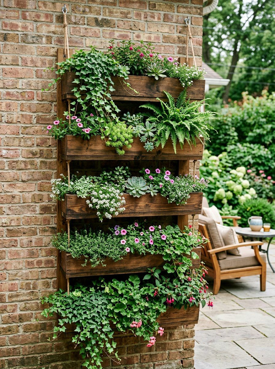 Tiered hanging wood garden - 25 Pallet Hanging Planter Ideas