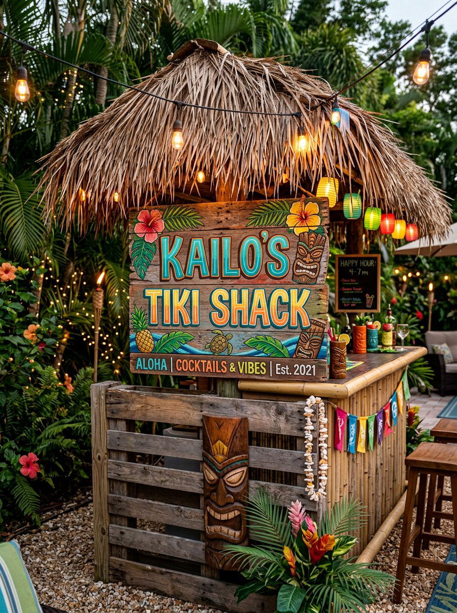 Tiki Bar Pallet Sign - 25 Pallet Tiki Bar Ideas