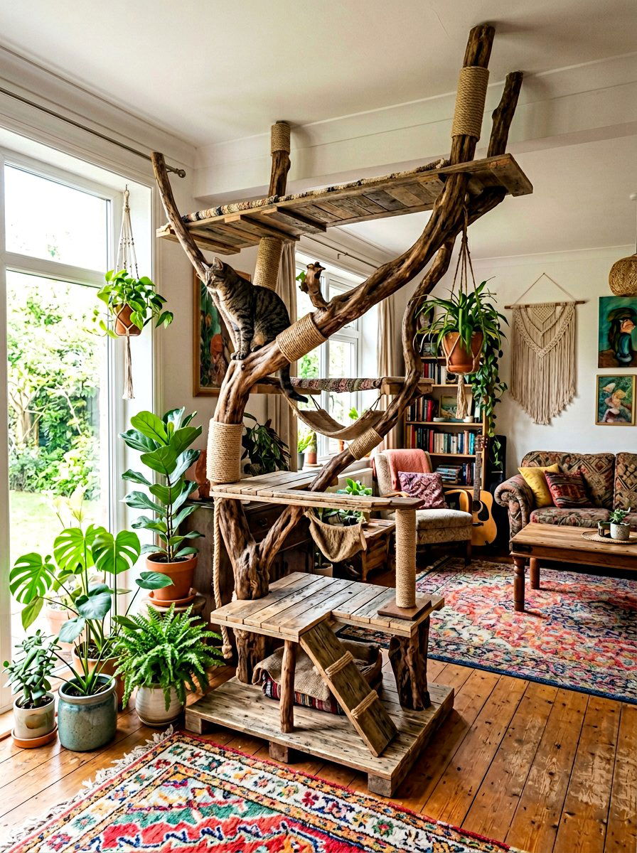 Tree branch inspired cat climber - 25 pallet cat tree ideas