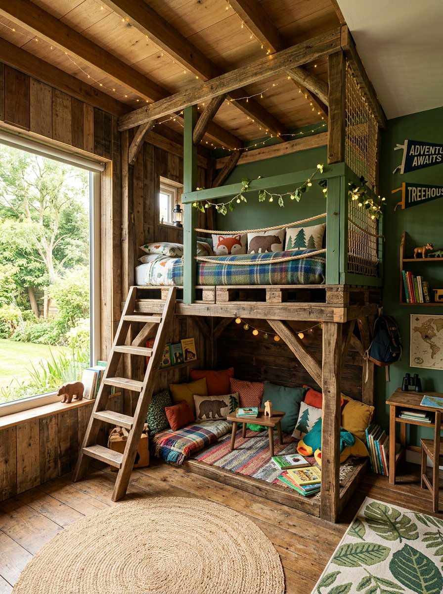 Treehouse Themed Loft - 25 Pallet bed ideas for kids room