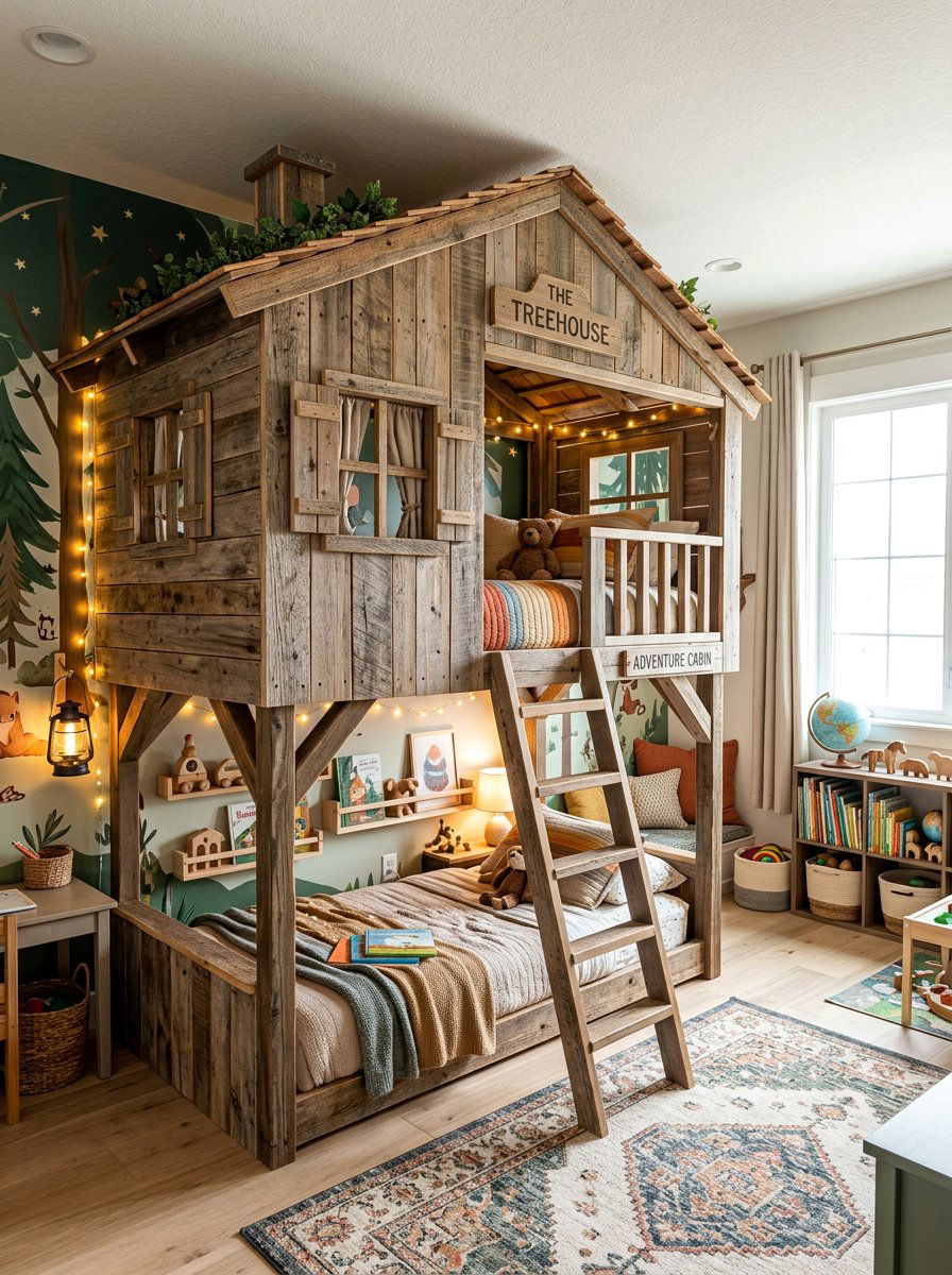 Treehouse pallet bunk bed - 25 Pallet bunk bed ideas