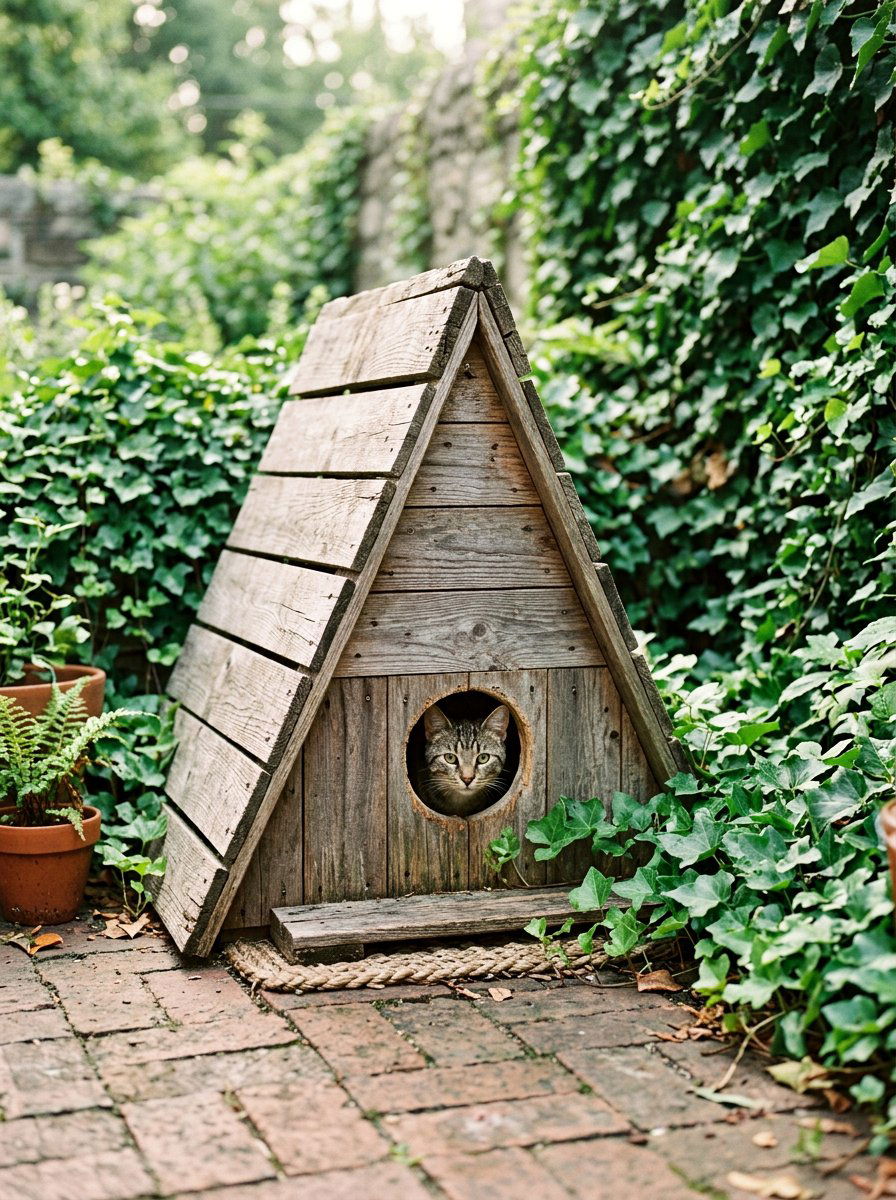 Triangle A Frame Cat House - 25 pallet cat shelter ideas