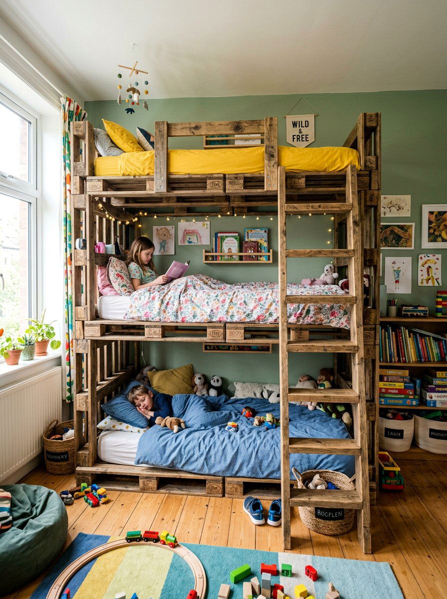 Triple pallet bunk bed - 25 Pallet bunk bed ideas
