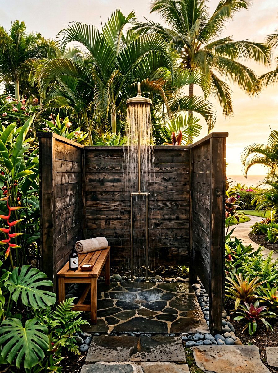 Tropical Outdoor Shower - 25 Pallet Outdoor Shower Ideas