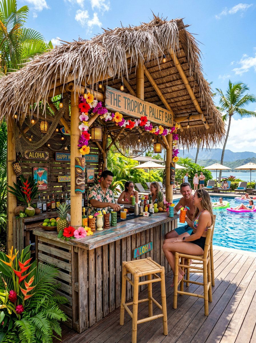 Tropical Pallet Bar - 25 Pallet Wine Bar for Patio Ideas