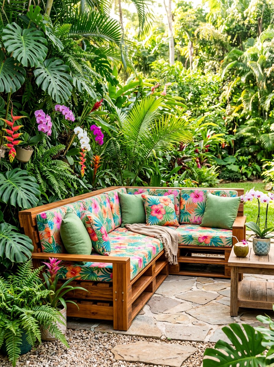 Tropical Pallet Garden Sofa - 25 Pallet Outdoor Sofa Ideas