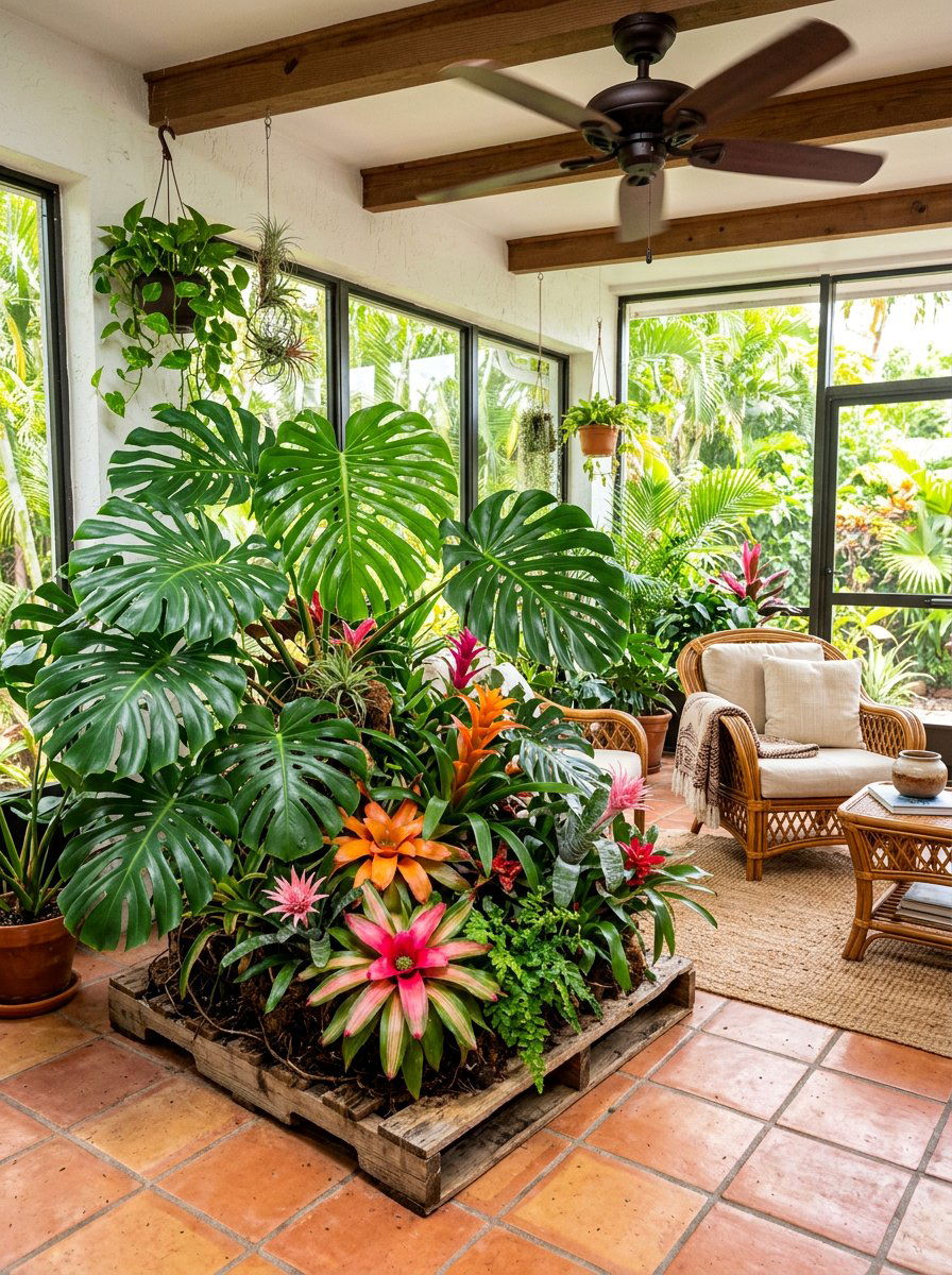 Tropical Plant Pallet - 25 Pallet Wall Planter Ideas