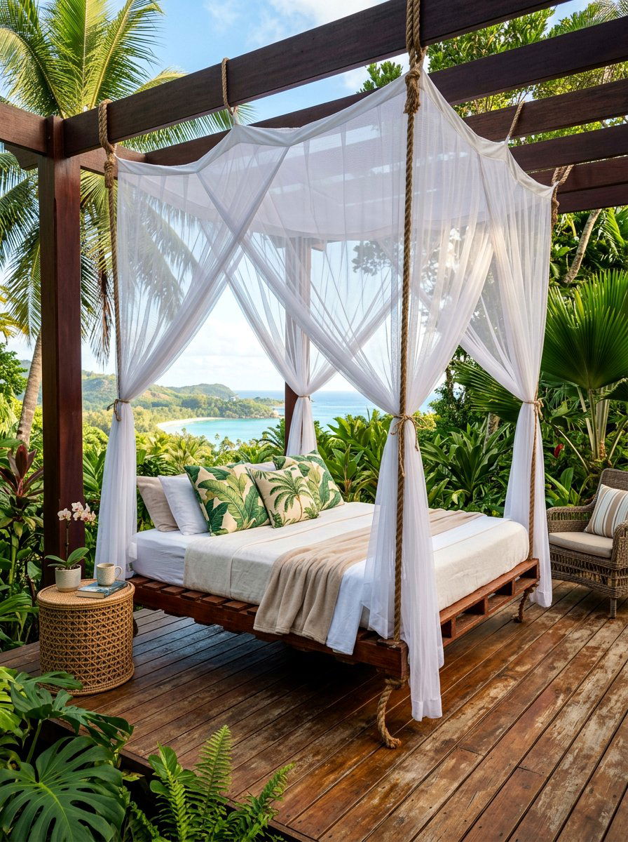 Tropical Style Hanging Bed - 25 Pallet Hanging Swing Bed Ideas