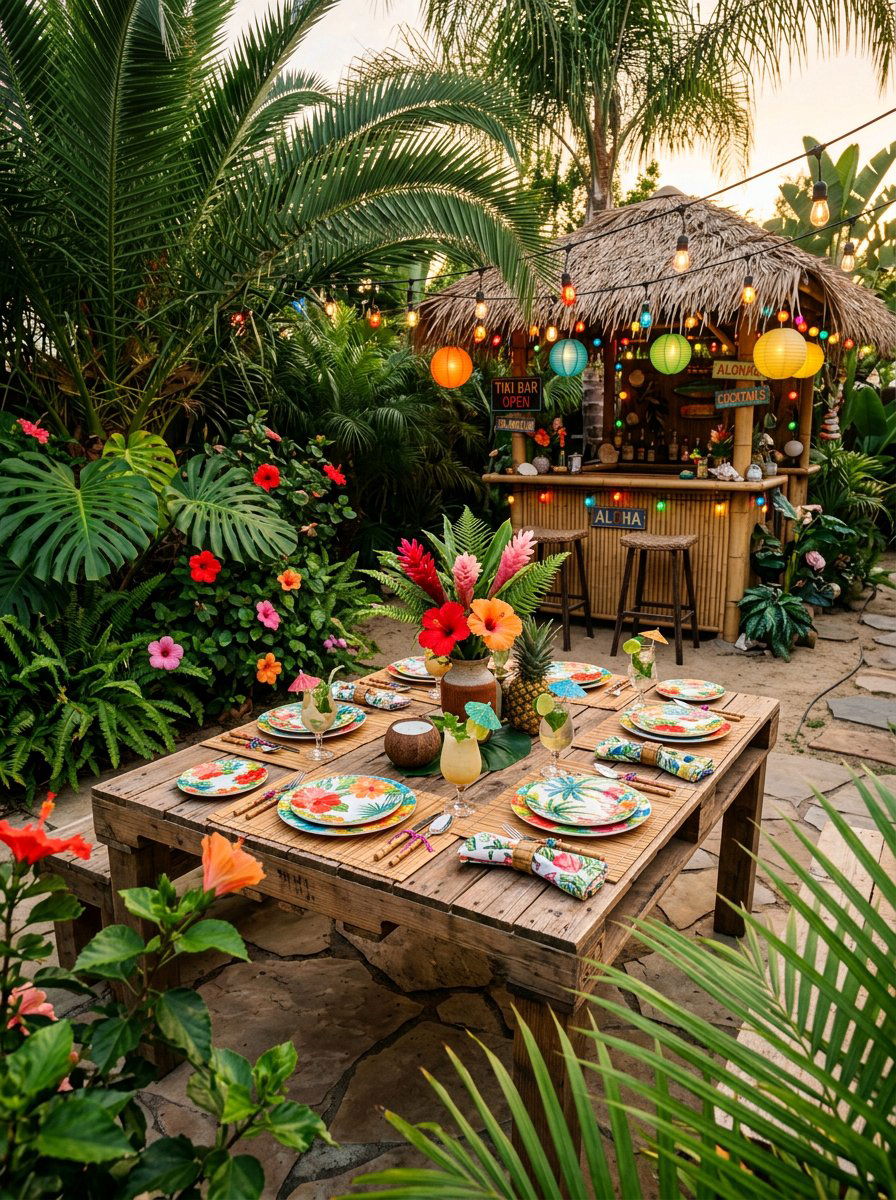 Tropical style pallet table - 25 Pallet Picnic Table Ideas