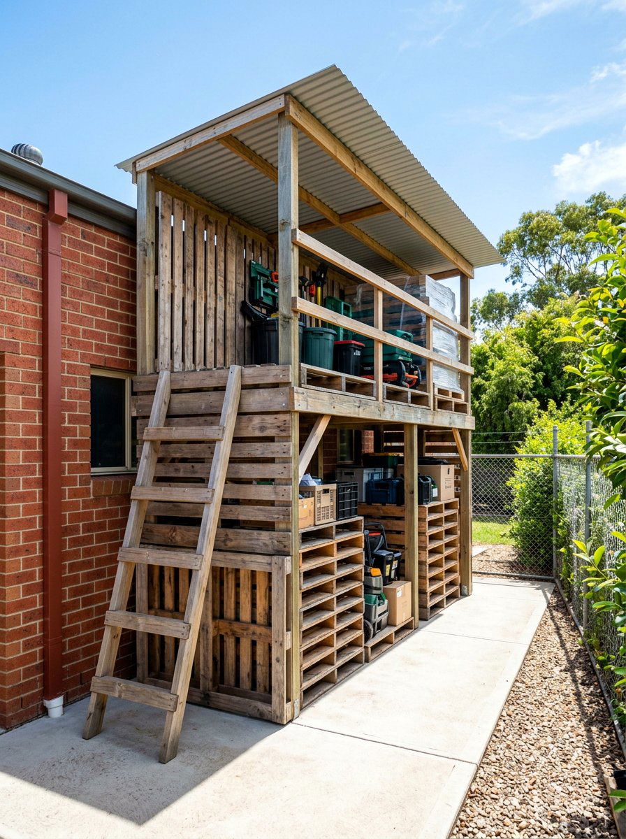 Two Story Pallet Storage Unit - 25 Pallet Tool Shed Ideas