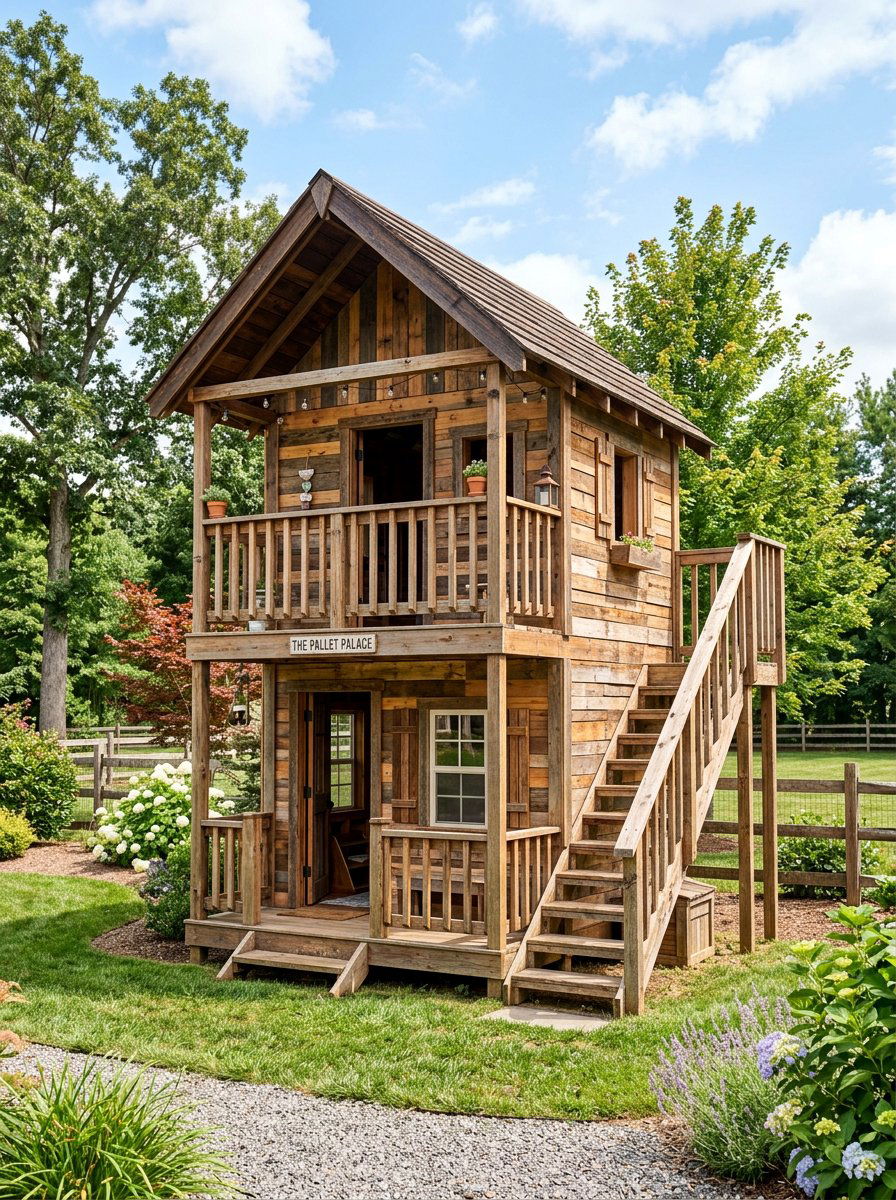 Two story pallet playhouse - 25 Pallet Playhouse for Kids Ideas