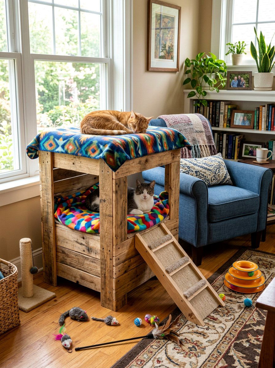 Two tier pallet bed - 25 pallet cat bed ideas