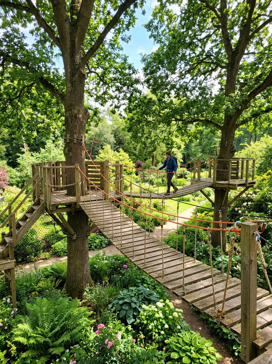 Two tree pallet bridge - 25 Pallet Tree House Platform Ideas