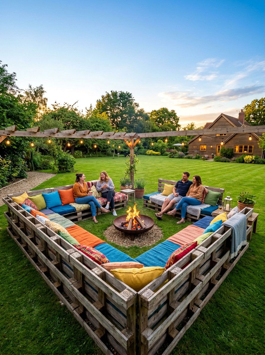 U Shaped Pallet Seating - 25 Pallet Outdoor Sofa Ideas