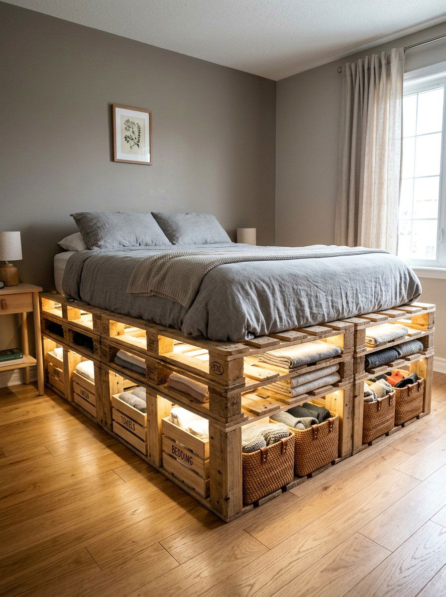 Under Bed Storage Unit - 25 Pallet bed ideas with lights