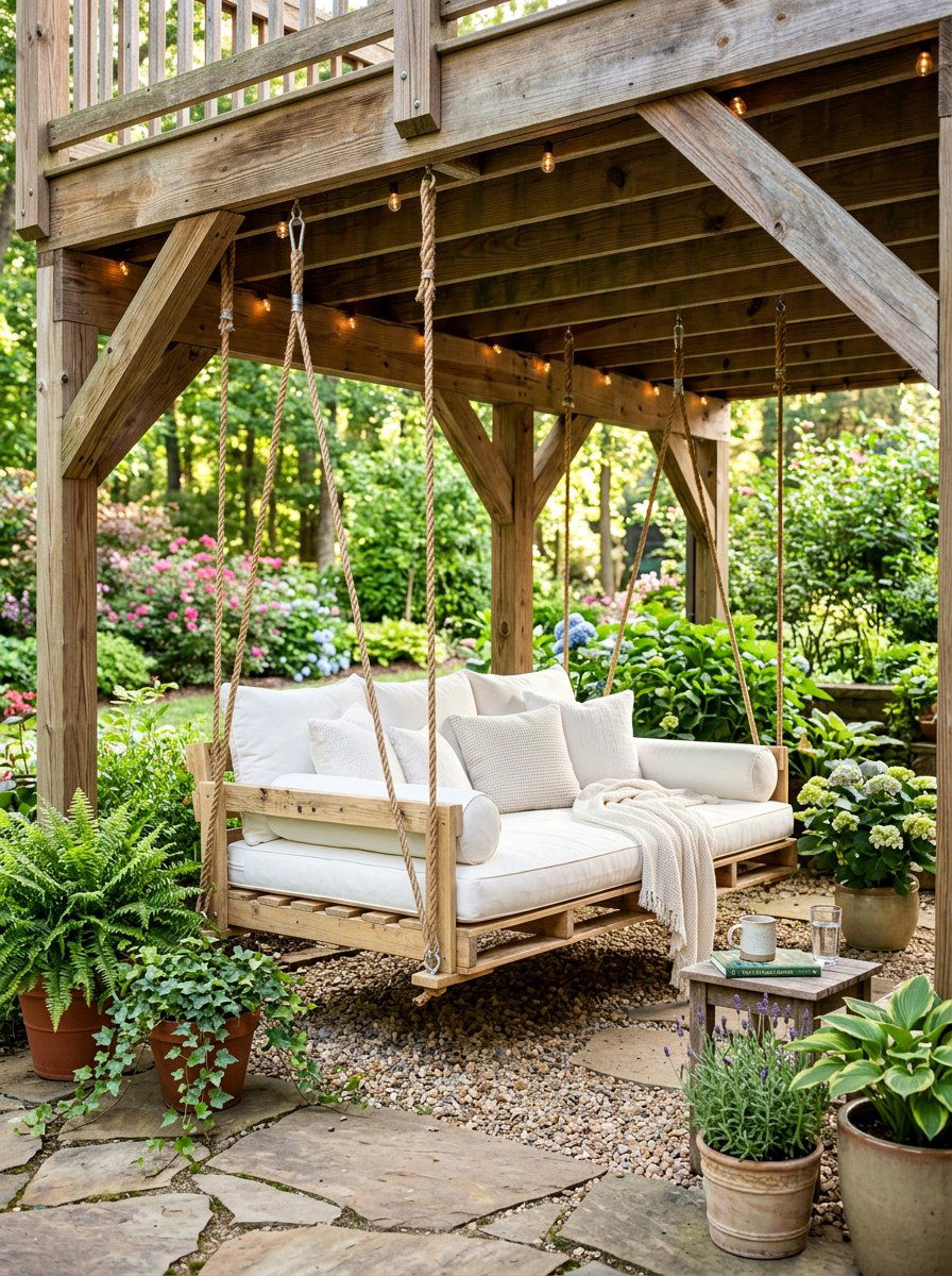 Under Deck Hanging Bed - 25 Pallet Hanging Swing Bed Ideas