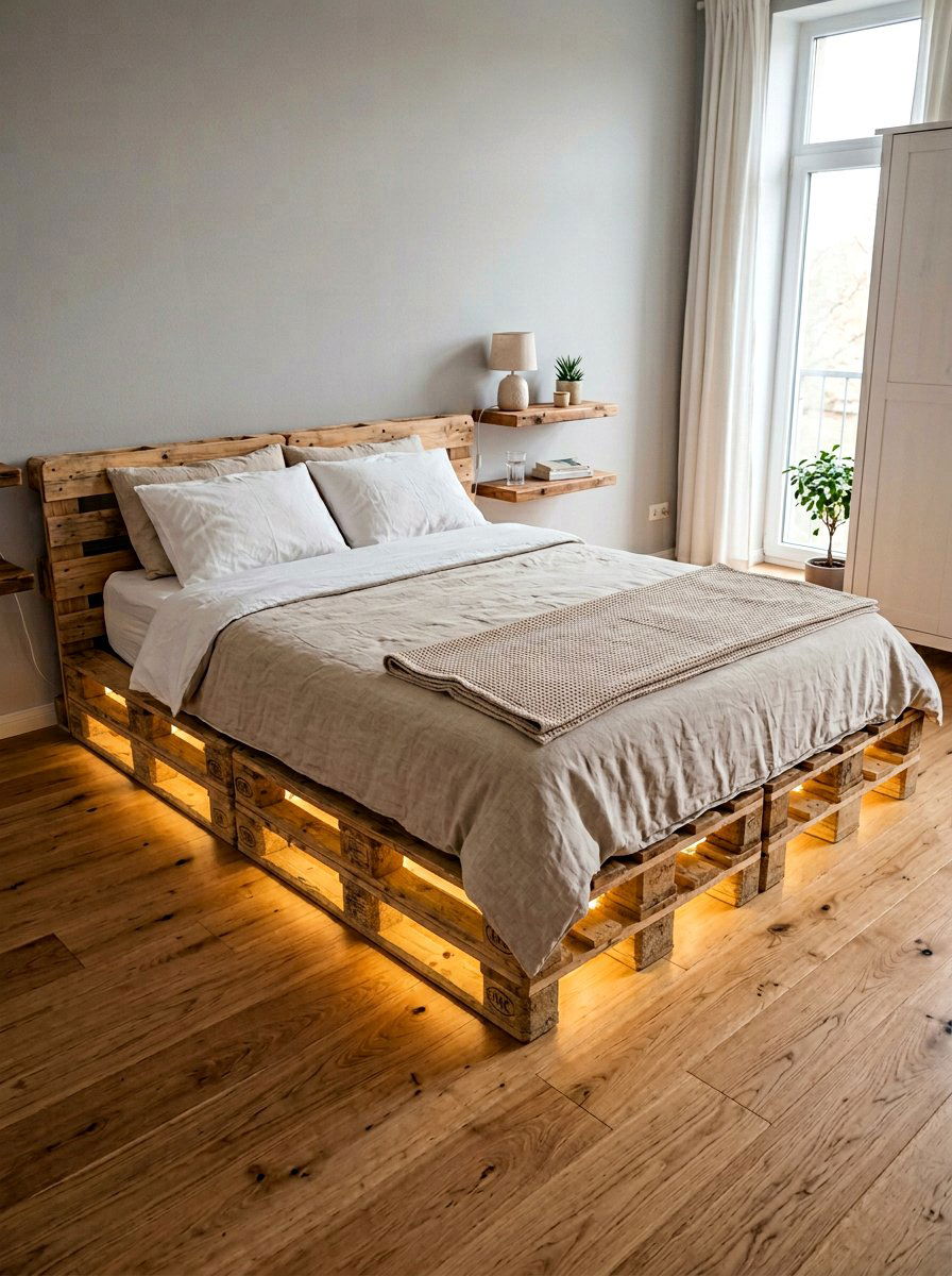 Under Pallet Bed Lighting String Lights - 25 Pallet bed ideas with string lights
