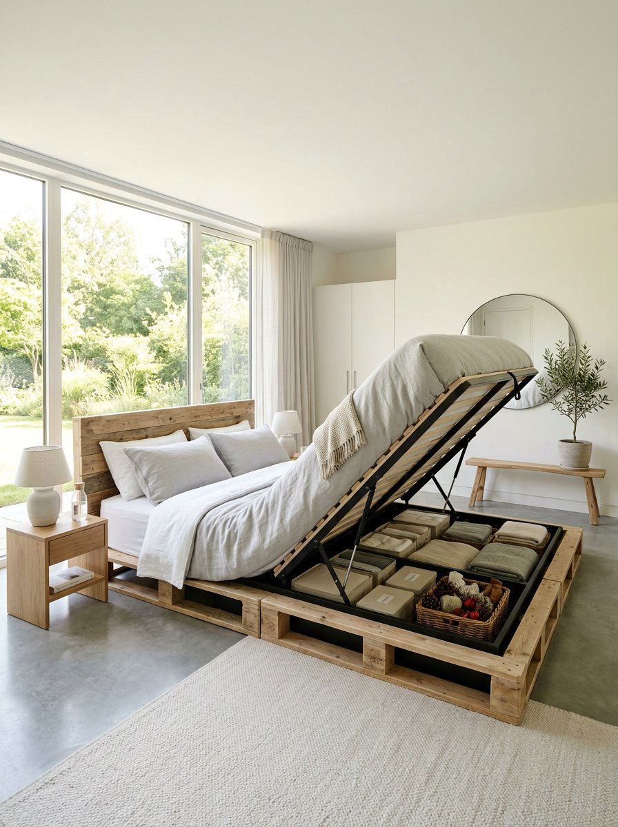 Under mattress pallet storage - 25 Pallet bed ideas with built-in storage
