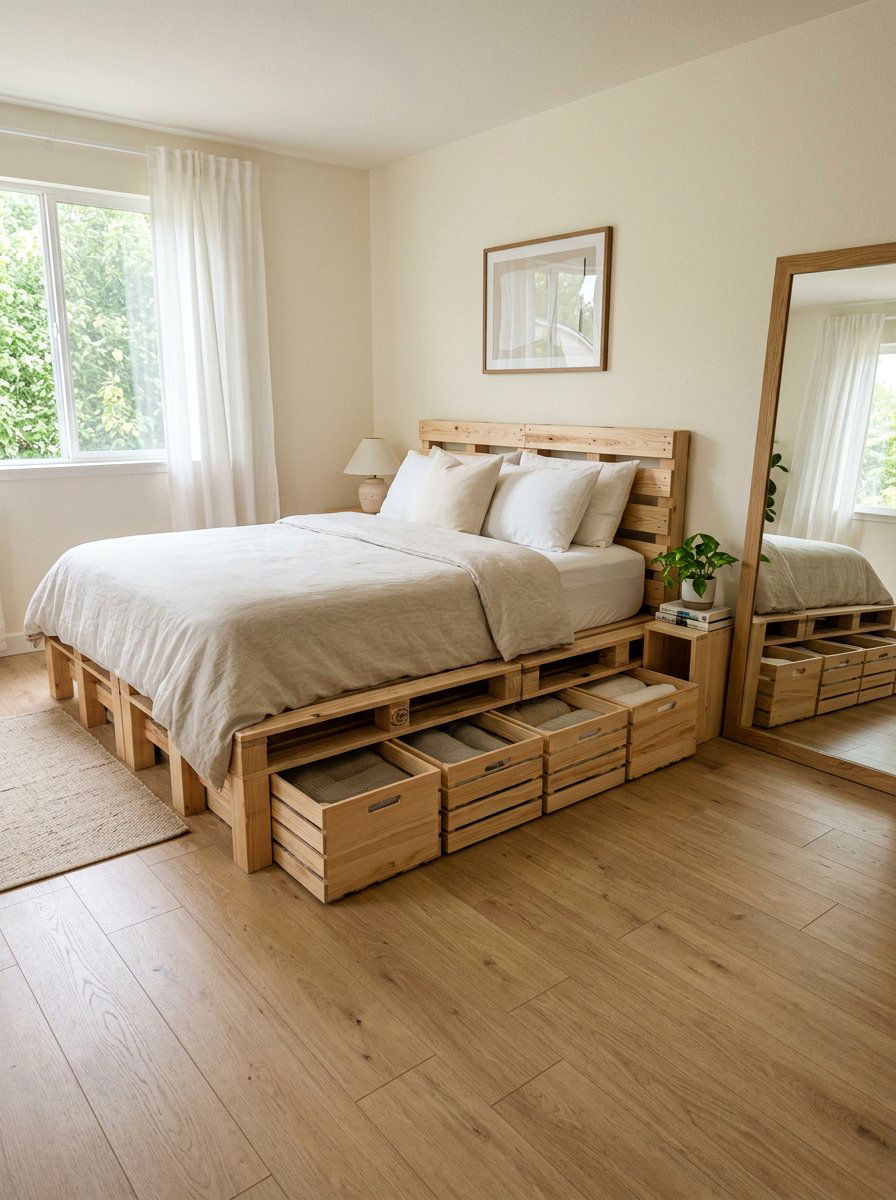 Underbed Storage Pallet Frame - 25 Pallet Bed with Storage ideas