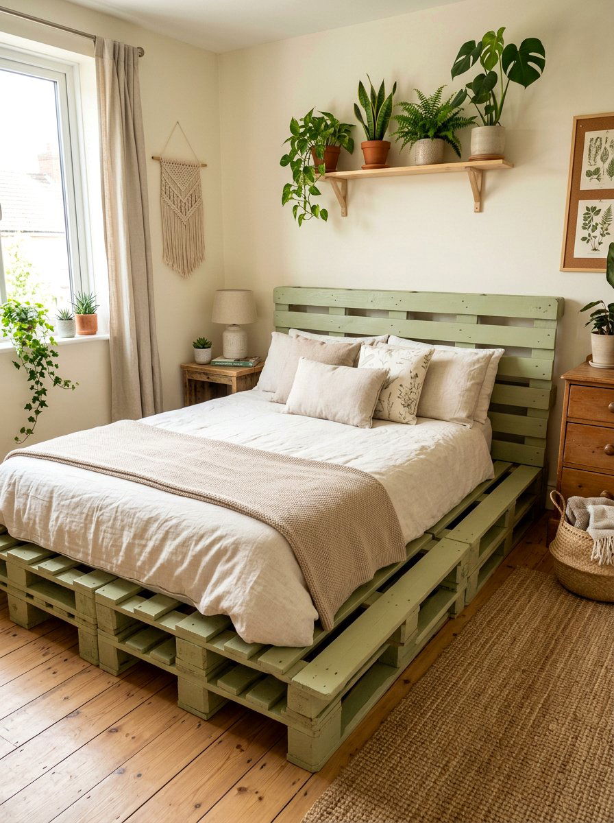 Upcycled pallet bed - 25 Pallet bed ideas for small bedroom
