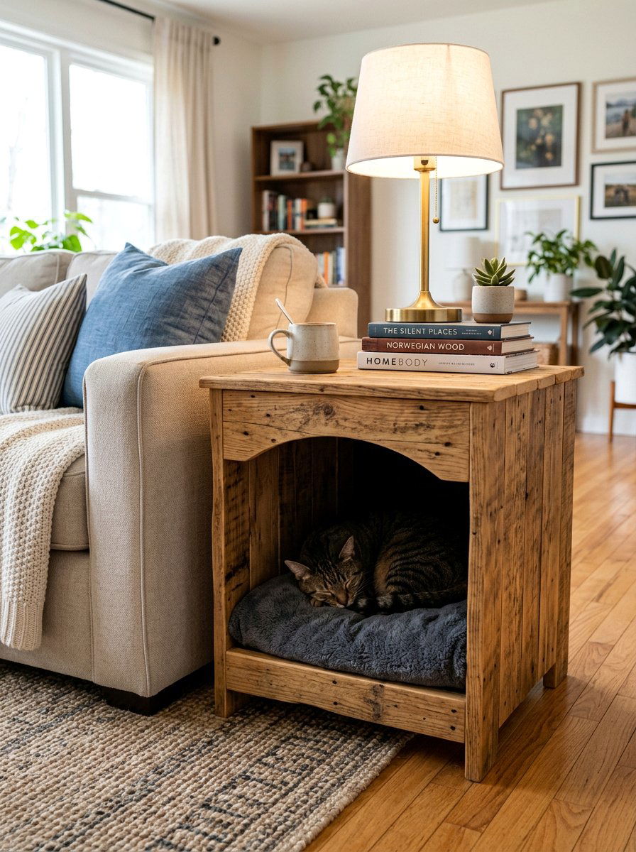 Upcycled pallet furniture bed - 25 pallet cat bed ideas