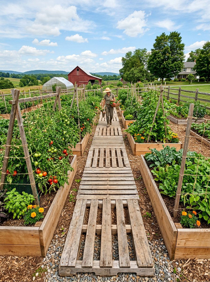 Vegetable garden walkway - 25 Pallet Garden Pathway Ideas