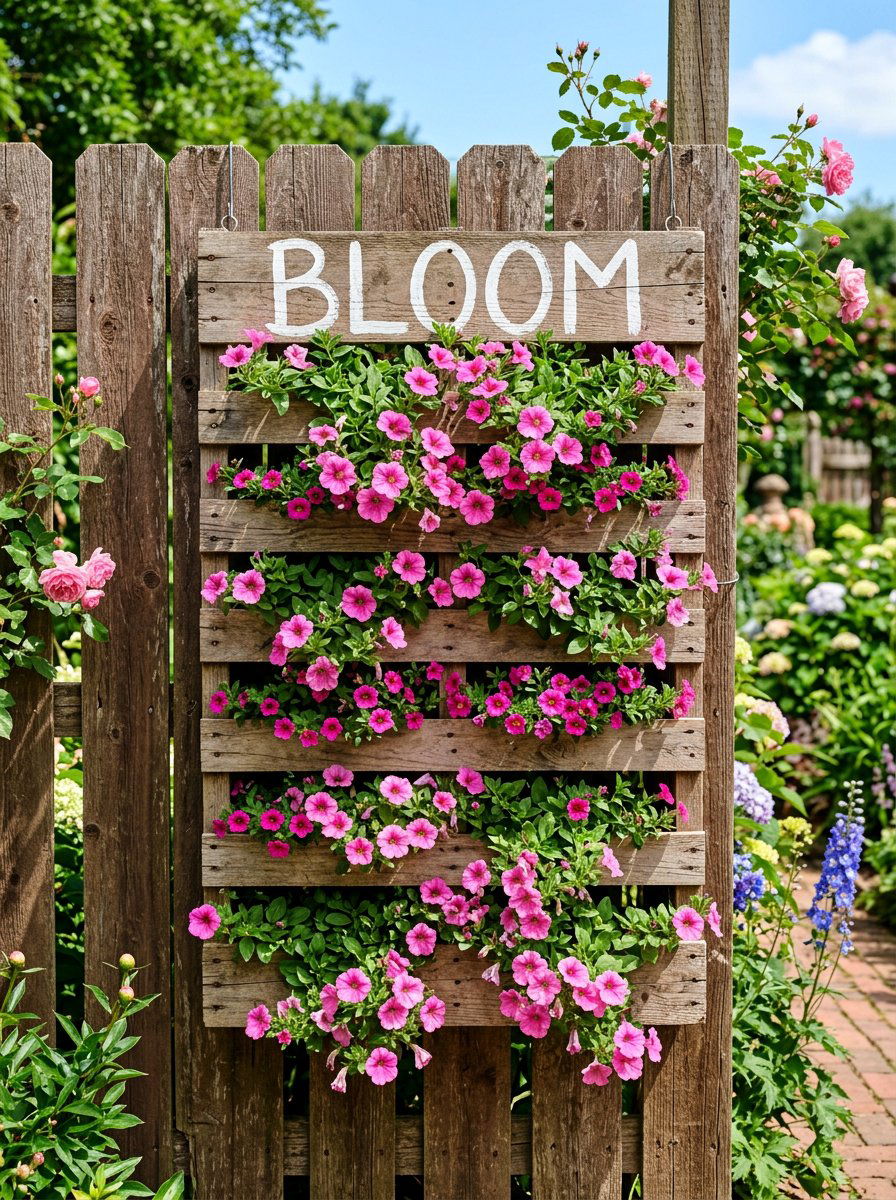 Vertical Hanging Flower Pallet - 25 Pallet Outdoor Sign Ideas