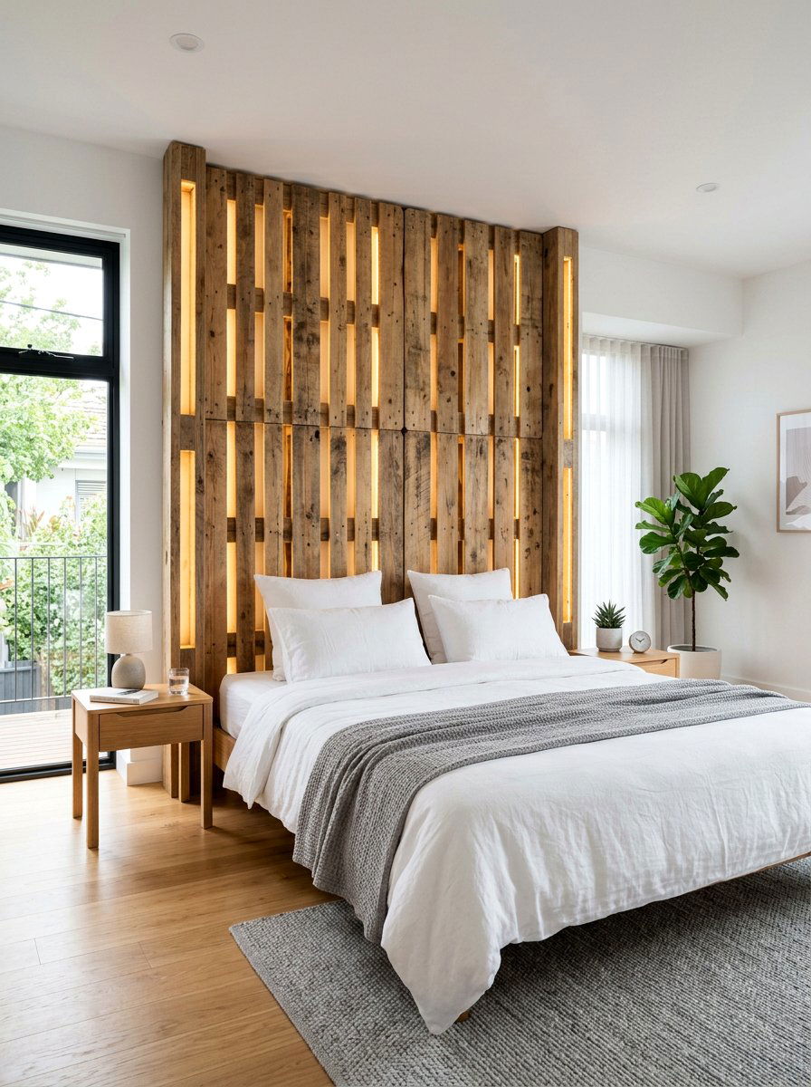 Vertical Pallet Accent Lights - 25 Illuminated pallet bed ideas
