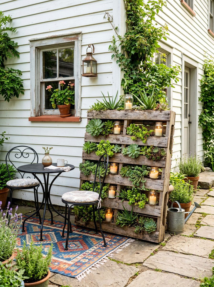 Vertical Pallet Garden Candle Display - 25 Pallet Outdoor Candle Holder Ideas