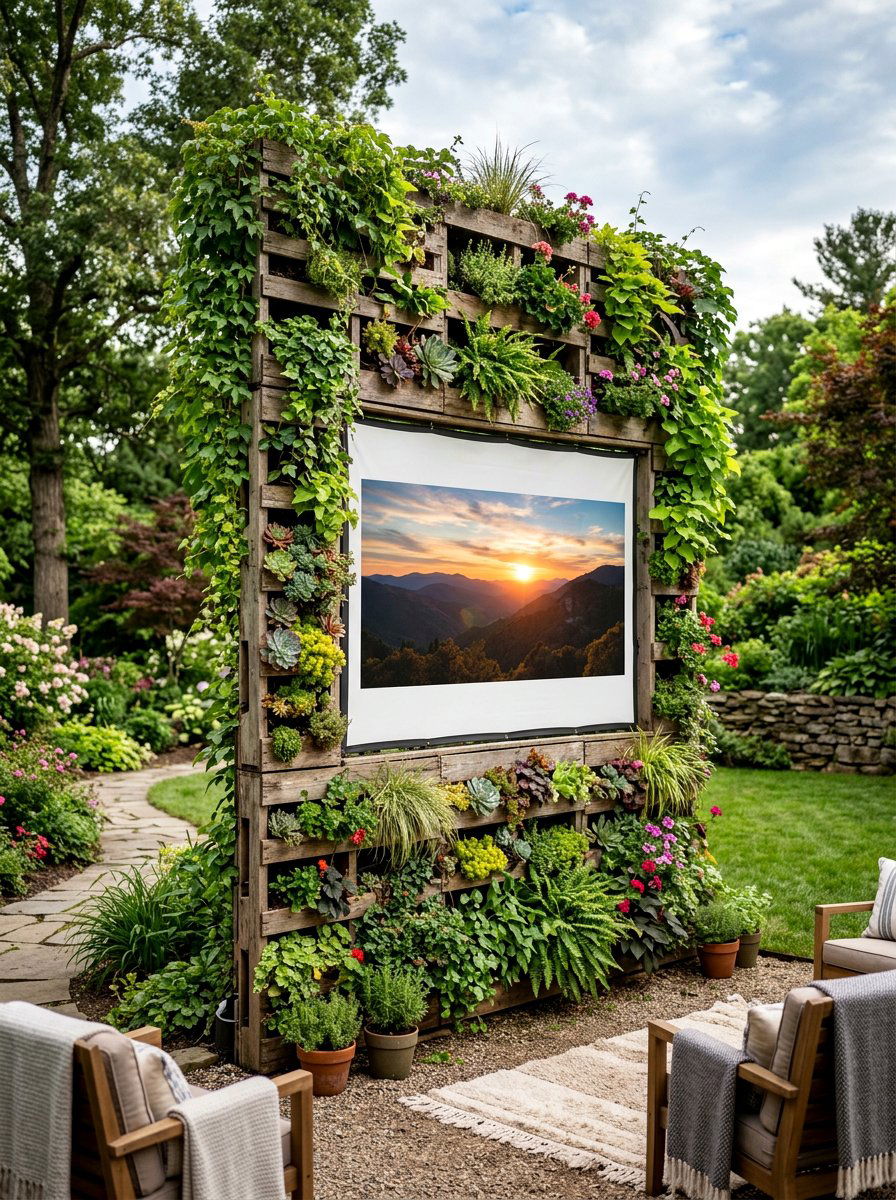 Vertical Pallet Garden Movie Screen - 25 Pallet Outdoor Movie Screen Ideas