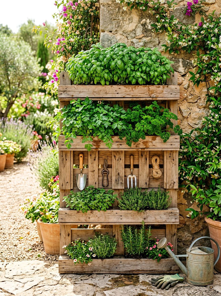 Vertical Pallet Garden Station - 25 Pallet Garden Tool Organizer Ideas