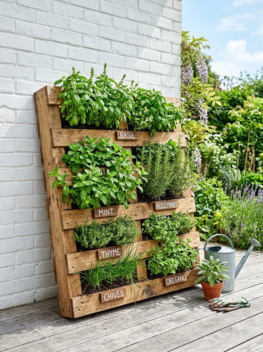Vertical Pallet Herb Garden - 25 Pallet Planter Box Ideas
