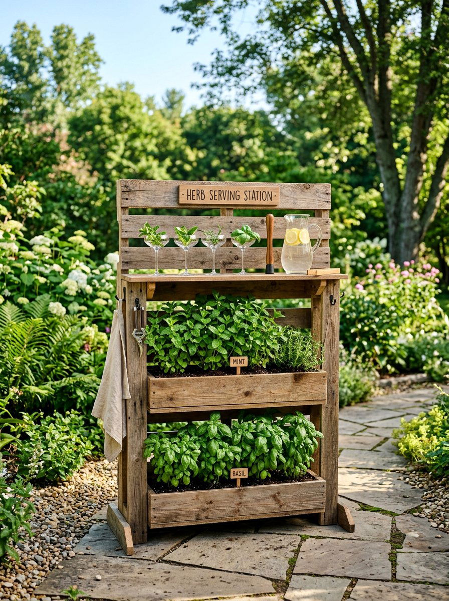 Vertical Pallet Herb Serving Station - 25 Pallet Outdoor Serving Cart Ideas