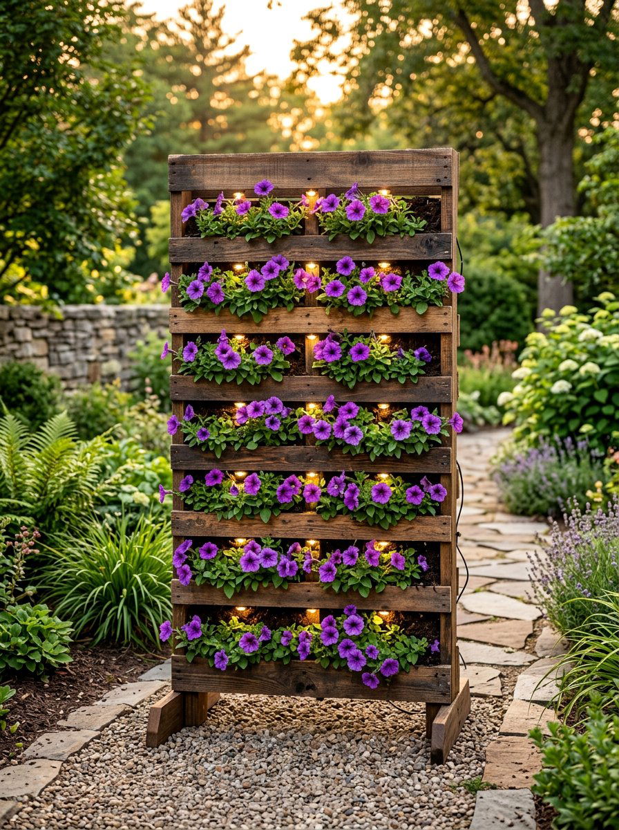 Vertical Pallet Planter Light - 25 Pallet Solar Light Holder Ideas
