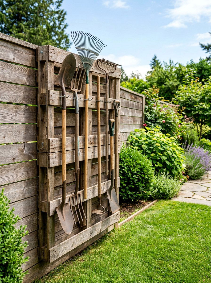 Vertical Pallet Tool Rack - 25 Pallet Tool Shed Ideas