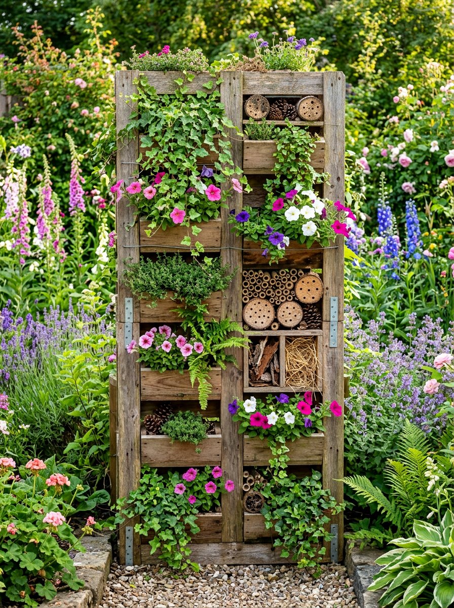 Vertical garden bug sanctuary - 25 Pallet Insect Hotel Ideas