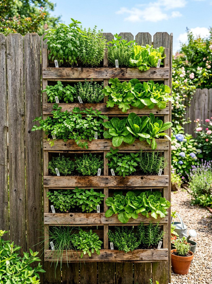Vertical pallet herb wall - 25 Pallet Window Box Planter Ideas