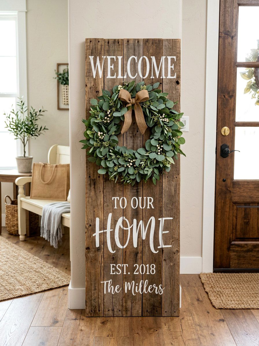 Vertical pallet sign with wreath - 25 Pallet Welcome Sign for Porch Ideas