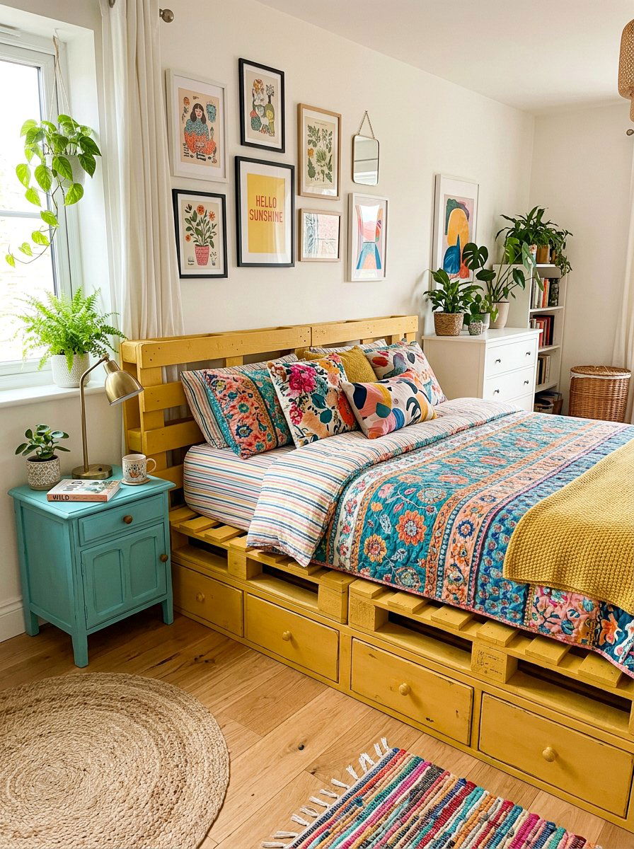 Vibrant Color Bedroom - 25 Pallet bed ideas with drawers