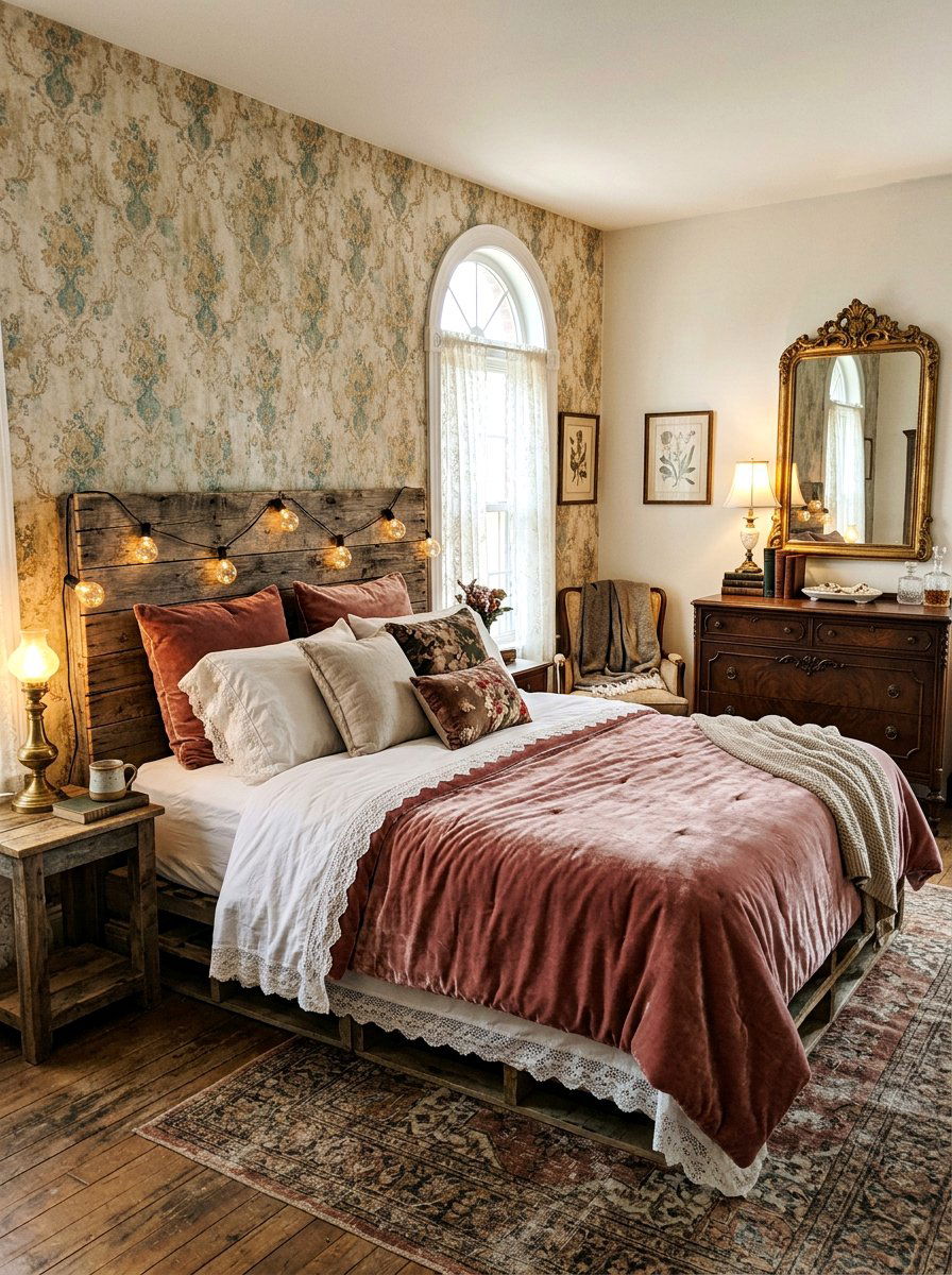 Vintage Bedroom Pallet Bed Concept - 25 Pallet bed ideas with fairy lights