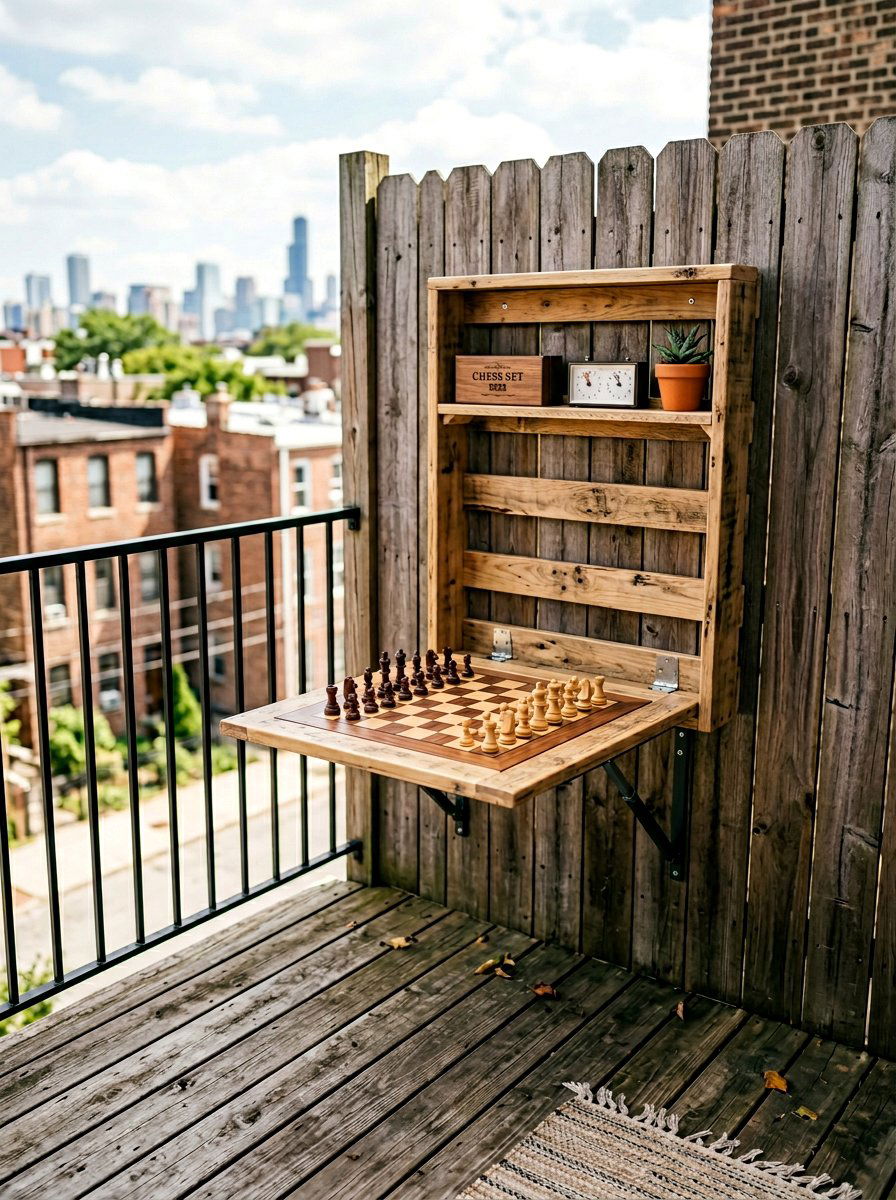 Wall Mounted Folding Pallet Chess Station - 25 Pallet Outdoor Chess Table Ideas