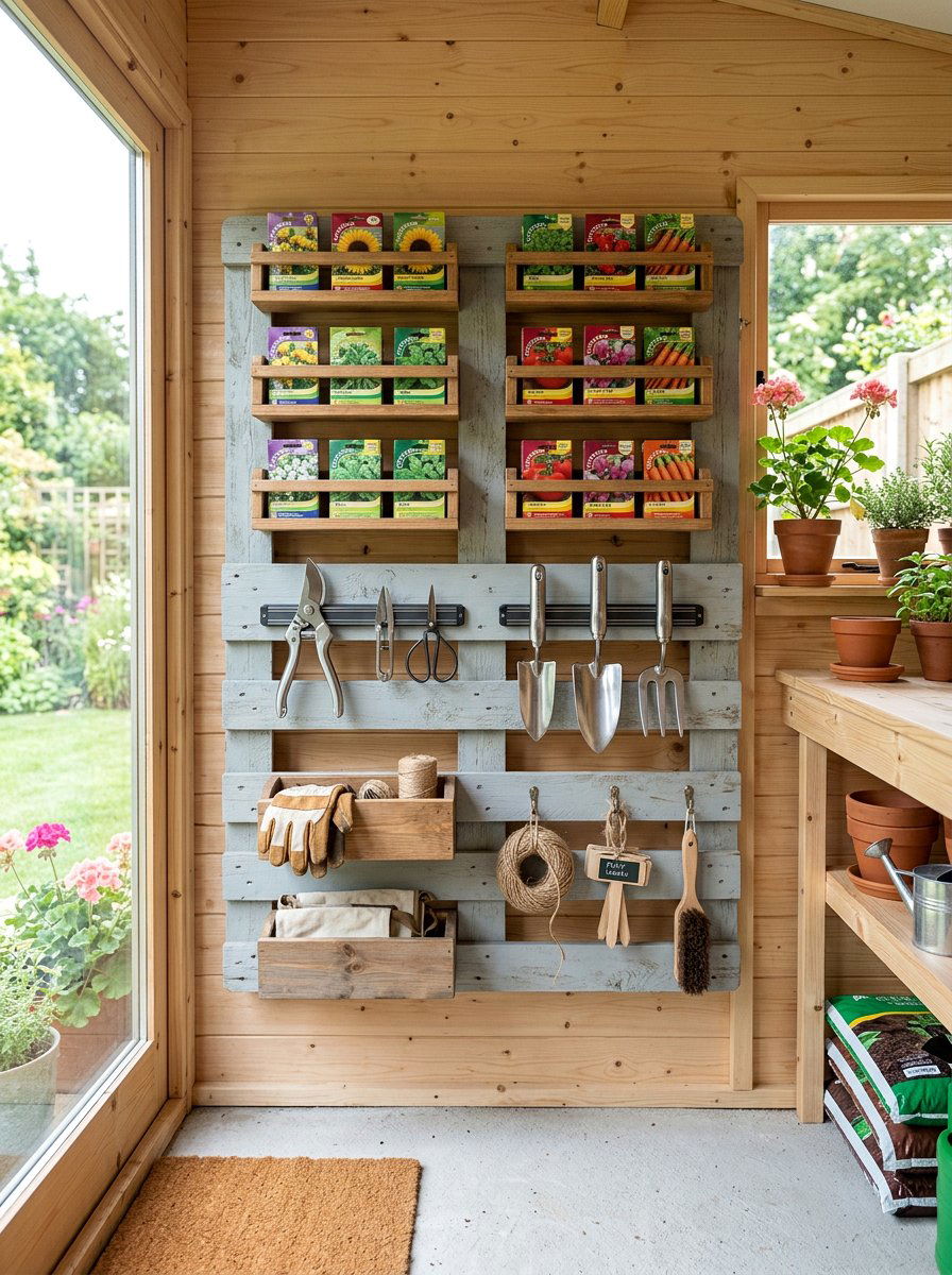 Wall Mounted Pallet Organizer - 25 Pallet Garden Tool Organizer Ideas