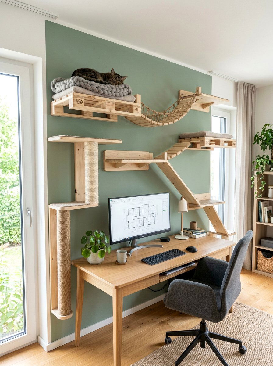 Wall mounted pallet bed - 25 pallet cat bed ideas