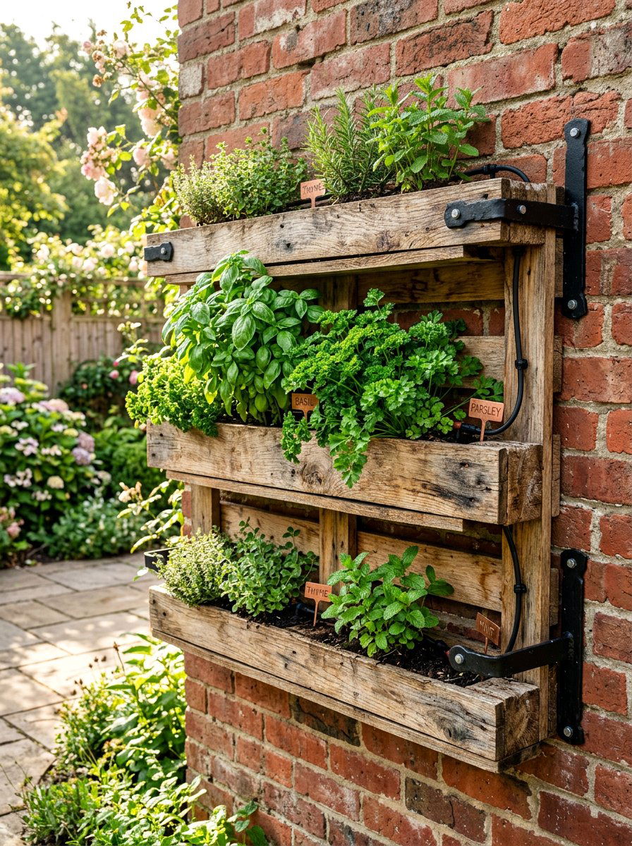 Wall mounted pallet herb garden - 25 Pallet Vertical Herb Garden Ideas