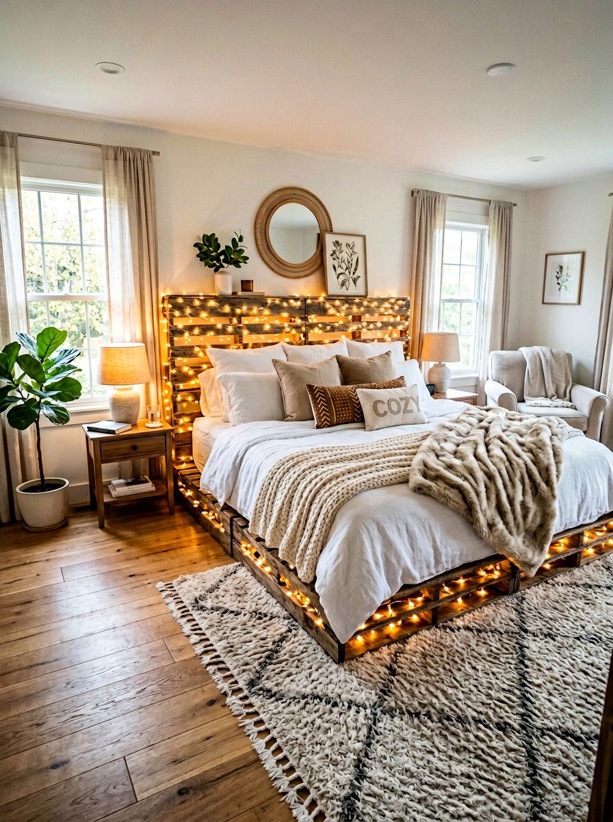Warm glow pallet frame - 25 Lighted pallet bed frame ideas