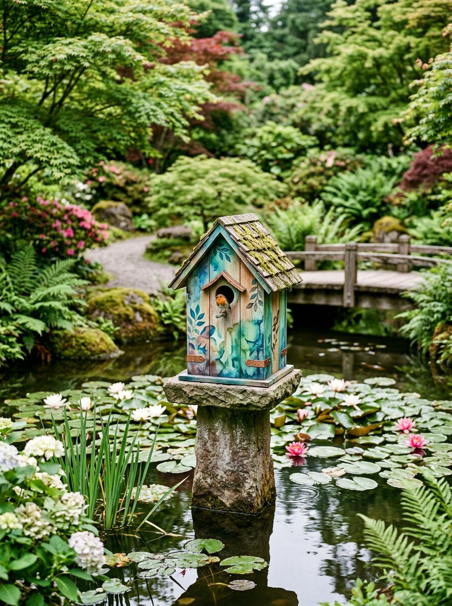 Watercolor Style Birdhouse - 25 birdhouse painting ideas