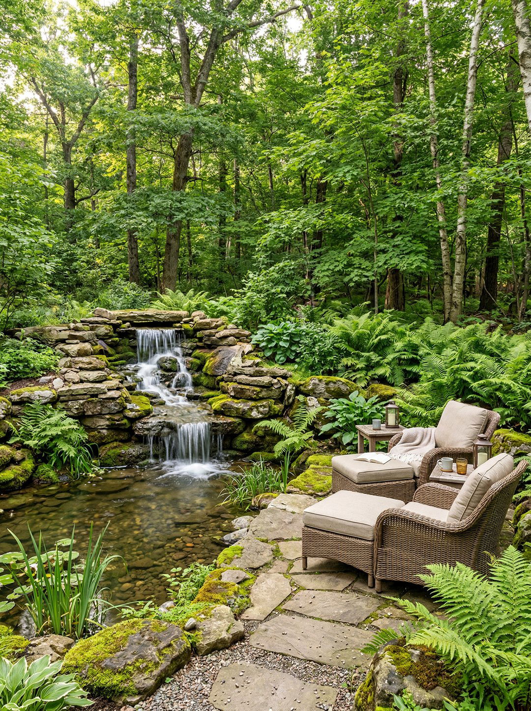 Waterfall Garden Corner - 25 private garden nook ideas
