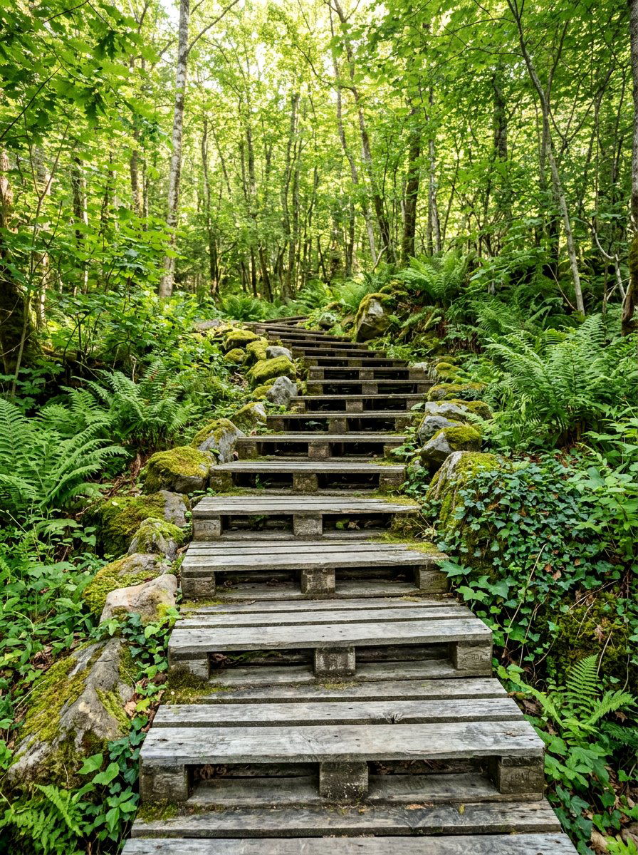 Weathered Wood Pallet Steps - 25 Pallet Staircase for Garden Ideas