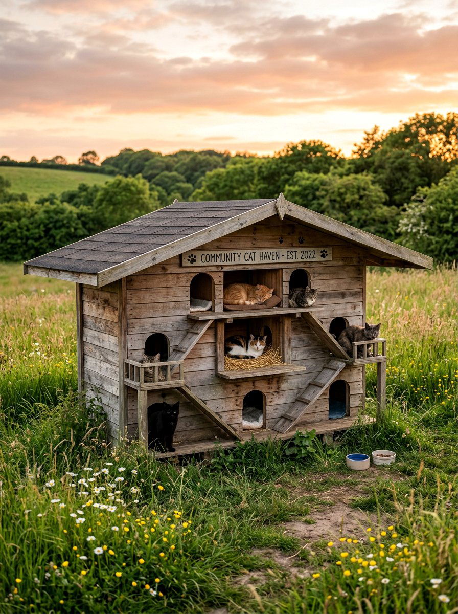 Weatherproof Cat Colony Box - 25 pallet cat shelter ideas