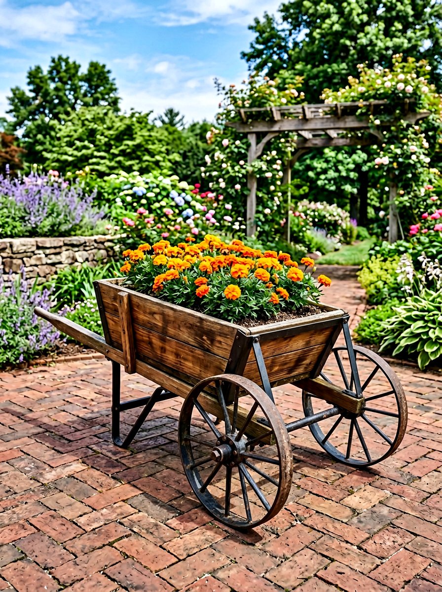 Wheelbarrow Planter With Metal Wheels - 25 Pallet Wheelbarrow Planter Ideas